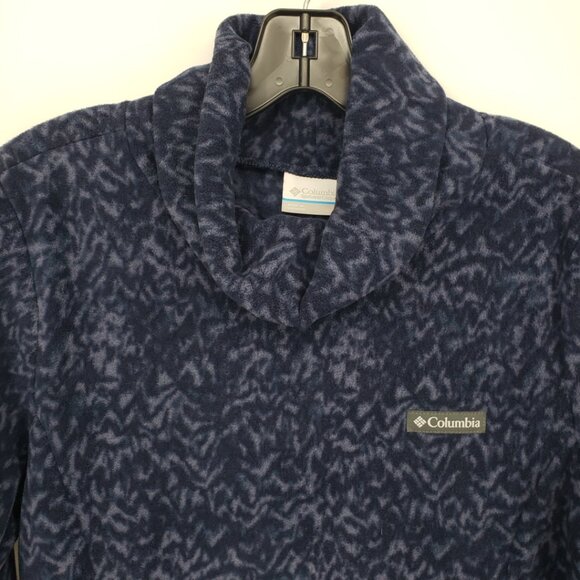 Columbia Abstract Cowl Neck Fleece Tunic Top S Womens Zipper Pockets Navy Blue - Picture 5 of 7